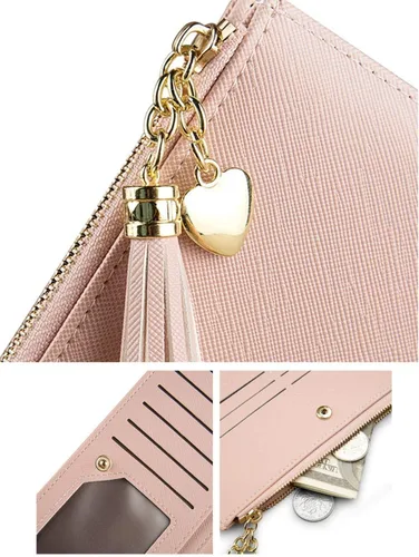 Vista 3 de Yafanqi Cartera de cuero para mujer, organizador de tarjetas de crédito, con cremallera bonita, grande, larga, monedero, C- azul, Carteras largas