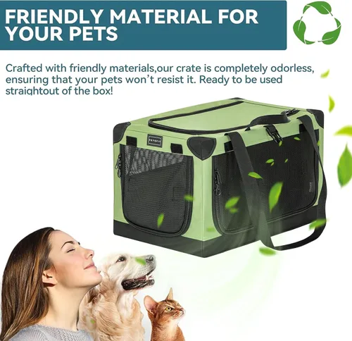 Vista 3 de Petsfit Jaula para gatos – 20 pulgadas ligera, fácil de instalar, resistente jaula portátil para perros, marco ajustable con 3 puertas de malla Verde
