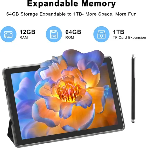 Vista 3 de HOTTABLET 10" Tableta Android 15 de 12 (4+8Expand) GB RAM+64GB ROM, cámara dual de 2+8MP, batería de 6000mAh (Tableta+estuche+lápiz capacitivo)