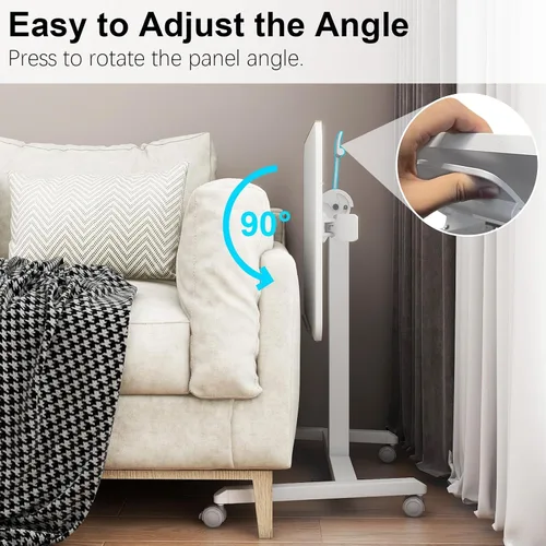 Vista 4 de PUNCIA - Escritorio móvil de pie de 25 pulgadas, neumático ajustable, escritorio inclinable, color blanco Pneumatic Height Adjustable Laptop Desk