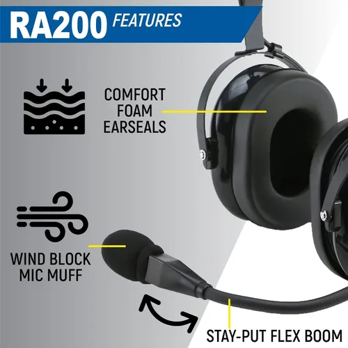 Vista 4 de Rugged Air RA200 auriculares para pilotos de aviación general, color negro