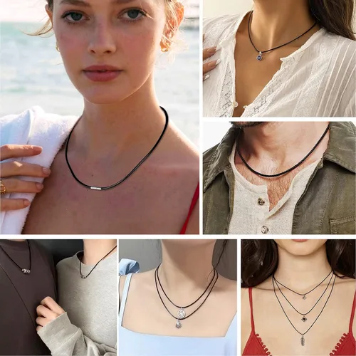 Vista 2 de MJartoria Leather Necklace Cord for Men Women 1MM2MM3MM Waterproof Braided Leather Cord Chain Necklace Woven DIY Wax Rope Chain Necklace 16" 18" 20