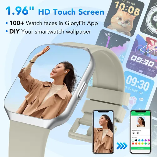 Vista 6 de Reloj inteligente para hombres y mujeres (respuesta/hacer llamadas), reloj de seguimiento de fitness de 1.96 pulgadas, resistente al agua IP68