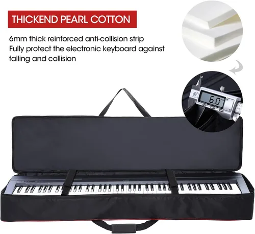 Vista 8 de Funda para teclado de 88 teclas, funda para piano con 2 bolsillos, funda para conciertos de teclado, 600D duradero, tela Oxford acolchada