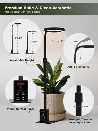 Vista 8 de GLOWRIUM Luces LED inteligentes de cultivo para plantas de interior, luz de escritorio para plantas con control de aplicación Bluetooth, lámpara