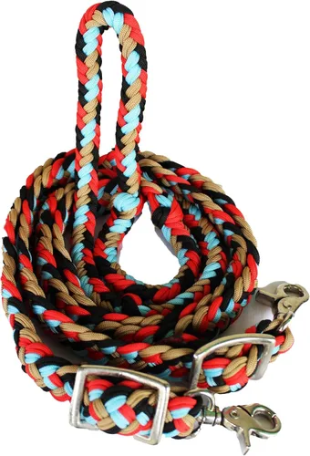 Vista 7 de CHALLENGER Pro Rider Hand Braided Multicolored Nylon Horse Barrel Reins w/Snaps 607152