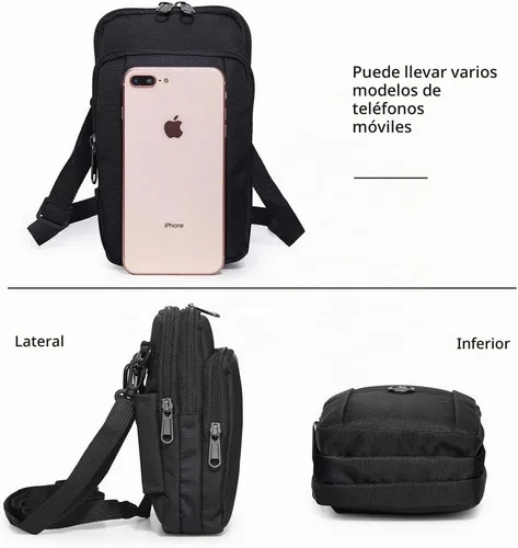 Vista 3 de Senient Wolf impermeable de nailon multifuncional teléfono Crossbody cintura cartera viaje pasaporte bolsa Negro