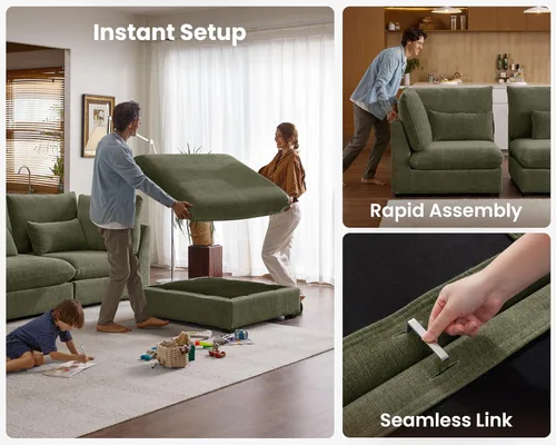 Vista 7 de Sofá modular de felpilla de 77 pulgadas, sofá modular de nube lavable con otomana, sofás seccionales de 3 plazas para sala de estar, cubierta