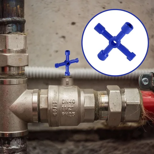Vista 6 de Waziaqoc Llave multifuncional de 4 vías (paquete de 3), llave cruzada universal triangular de aleación de zinc/cuadrada para medidor de agua