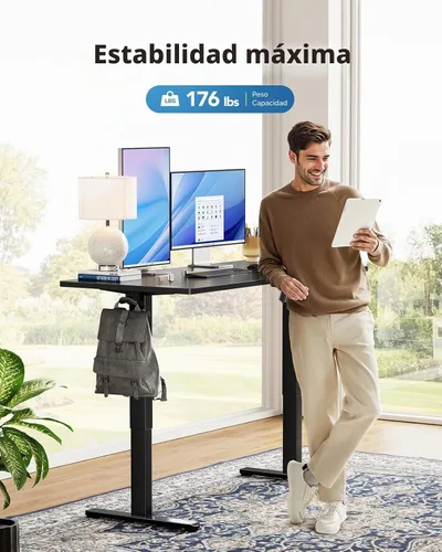 Vista 5 de HUANUO Escritorio Eléctrico de Pie, Superficie de Escritorio de Una Sola Pieza de 40" x 24", Escritorio de Computadora de Altura Ajustable, 4 Negro