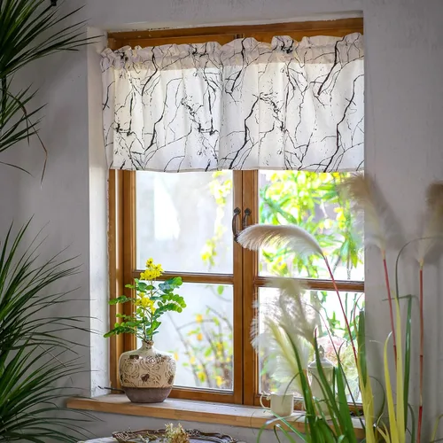 Vista 5 de SUTAVIA Cenefa de cortina para ventanas, diseño de mármol, cenefas blancas para ventanas, decoración abstracta de cocina, bolsillo para barra