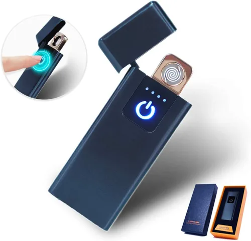 Vista 7 de Encendedor inteligente con sensor de huellas dactilares, sin llama, resistente al viento, encendedor de cigarrillos de doble cara, encendedor Negro