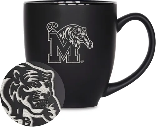 Vista 187 de Rico Industries - Taza de cerámica mate negra con grabado láser estándar de 15oz para NCAA (escuelas T & U) - Para bebidas calientes o frías