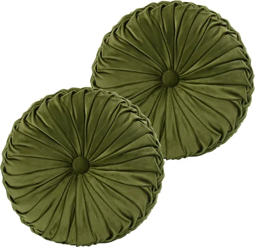 Vista 30 de HIG - Juego de 2 almohadas decorativas plisadas redondas de terciopelo verde manzana