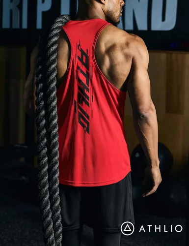 Vista 4 de ATHLIO - Camiseta deportiva sin mangas para hombre, Dry Fit, espalda en Y, para entrenamiento muscular, fisicoculturismo, gimnasio, paquete de 3