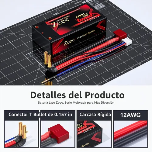 Vista 2 de Zeee Premium Series 2S Shorty Lipo Battery 6000mAh 7.6V 120C Estuche rígido con conector de 0.157 in Bullet a T Batería de alto voltaje