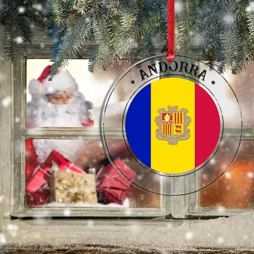 Vista 6 de Bandera de Andorra, adorno colgante de Navidad, bandera nacional, decoraciones de Navidad, adornos acrílicos, colgante para árbol de Navidad