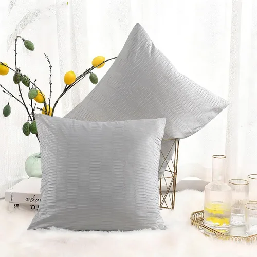 Vista 22 de Juego de 2 fundas de almohada decorativas de terciopelo a rayas plisadas de 14 x 26 pulgadas, funda de cojín rectangular suave y elegante para sofá