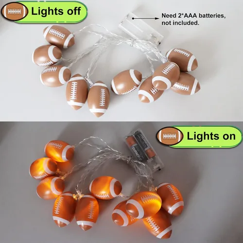 Vista 4 de Yayfazy Luces Decorativas de Fútbol Americano en Cadena, 6.5 pies, 10 LED, Decoraciones de Fútbol Americano Iluminadas a Batería para Fiestas
