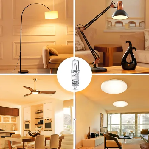 Vista 7 de Flaspar Bombilla E11, bombillas halógenas JDE11 de 100 W, 120 V, T4 E11, mini base de candelabro, blanco cálido 2800 K, regulable, transparente