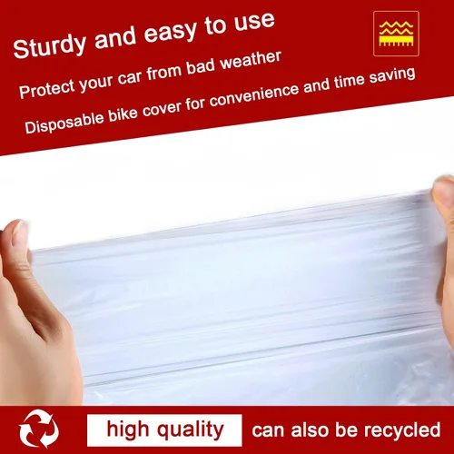Vista 4 de Cubierta desechable de plástico transparente para bicicletas, cubierta impermeable contra el polvo, impermeable, almacenamiento para bicicletas al