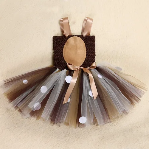 Vista 4 de HJTT Animal Costume for Girls Halloween Christmas Jungle Party Clothes Kids Fancy Deer Tutu Dress Up
