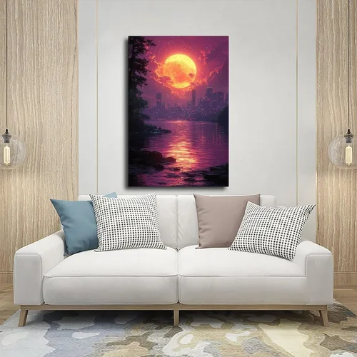 Vista 5 de Retrofuturism Neon Grid Wall Decor – Trippy Synthwave Art Print for Gen Z & Y2K Style Room Poster Canvas Artwork Prints Rustic Farmhouse Decorations