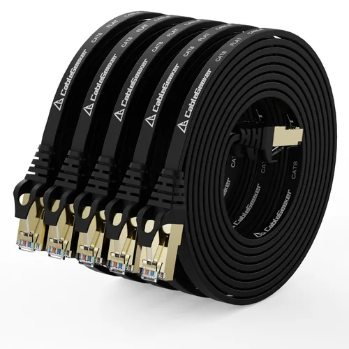 Vista 13 de CableGeeker Cables Ethernet planos blindados Cat8, 1 pie, paquete de 5, todo negro Negro (All-Black)