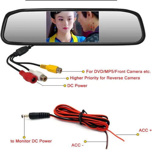 Vista 2 de Monitor de video de coche de 4.3 pulgadas, espejo retrovisor automático, pantalla LCD de 12 V-24 V, montaje universal, espejo de corriente con clip
