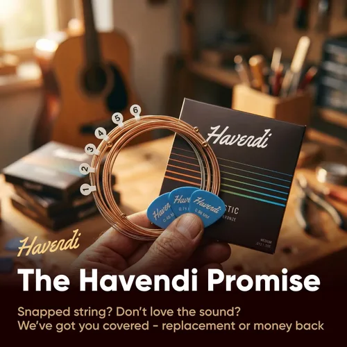 Vista 8 de HAVENDI® Cuerdas de guitarra I Cuerdas de guitarra acústica con revestimiento de bronce fosforoso I Calidad de sonido brillante I Incluye 3 púas