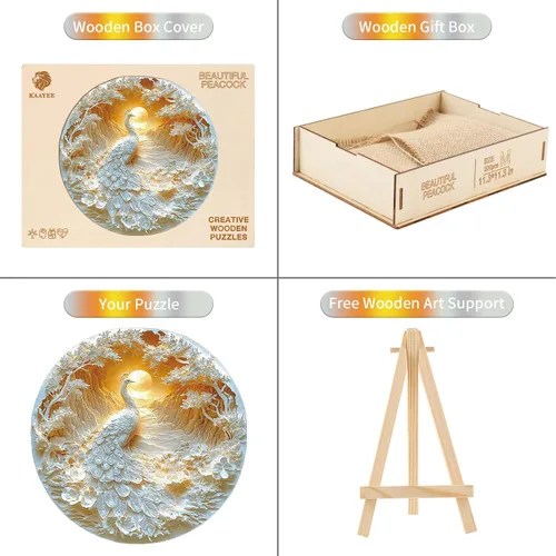 Vista 5 de KAAYEE Rompecabezas de madera para adultos, efecto visual 3D, hermoso rompecabezas de madera de pavo real, rompecabezas de madera de forma única