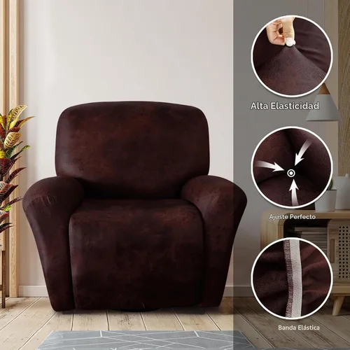 Vista 5 de molasofa Fundas para sillas reclinables de elastano con aspecto de cuero, 4 piezas con bolsillo, fundas suaves antideslizantes para silla, protector
