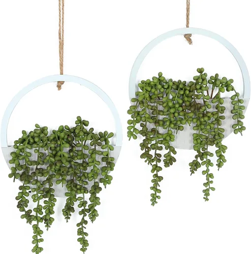 Vista 9 de Paquete de 2 plantas artificiales artificiales para colgar en la Negro