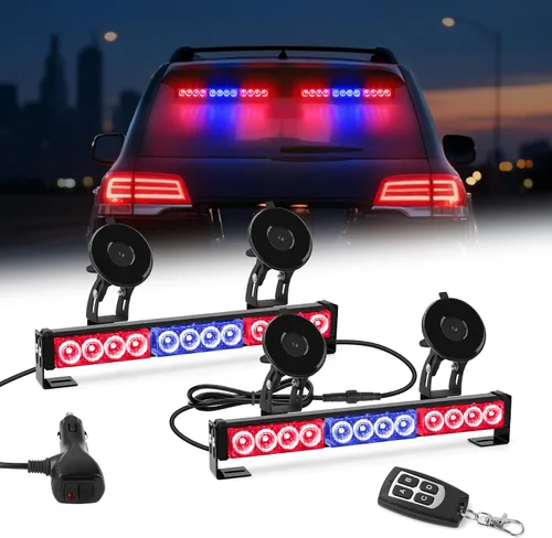 Vista 9 de Barra de luces estroboscópicas ámbar y blanco para asesor de tráfico para vehículos, camiones, control remoto inalámbrico, 23 patrones de flash, 2