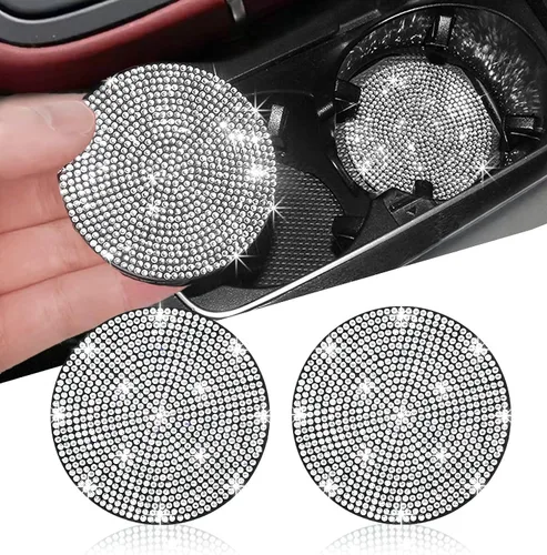 Vista 33 de NBTEPEM 2 posavasos de auto con diamantes de imitación, 2.75 pulgadas, antideslizantes, a prueba de golpes, universal, a la moda, para auto