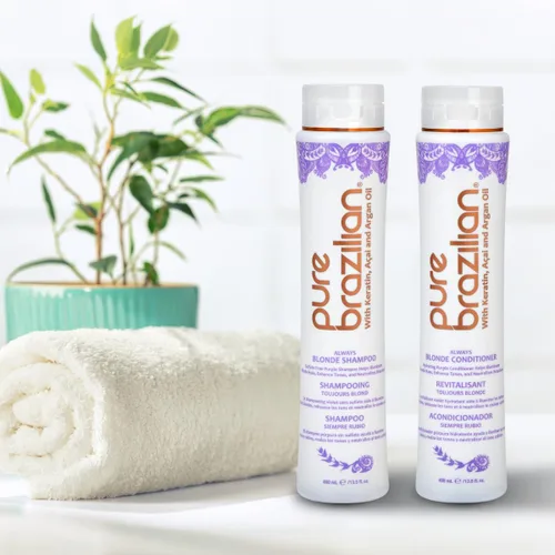 Vista 7 de Pure Brazilian Always Blonde Champú con queratina, Acai y aceite de argán, champú morado para cabello teñido sin sulfatos, 13.5 onzas líquidas
