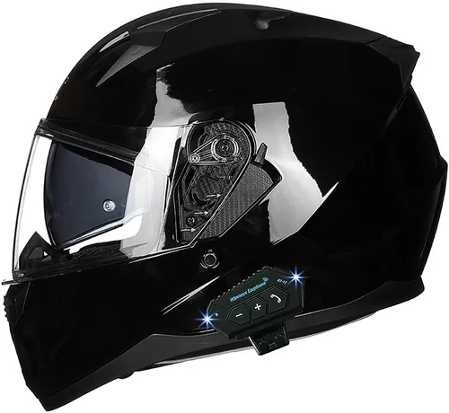Vista 16 de Casco de motocicleta Bluetooth antivaho, doble visera, abatible, casco de moto de cara completa, aprobado por DOT, altavoz dual integrado