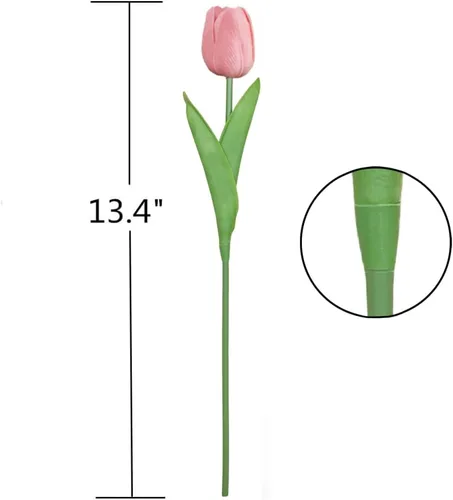 Vista 4 de Tulipanes artificiales de 12 piezas, de tacto real, tulipanes falsos de poliuretano, arreglo floral en ramo para decoración de fiesta en el hogar
