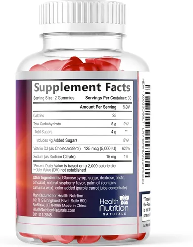 Vista 9 de Gomitas de vitamina D3 de 125 mcg (5000 UI) por porción, apoyo inmunológico y apoyo óseo, suplemento dietético de gomitas de vitamina D, suplemento