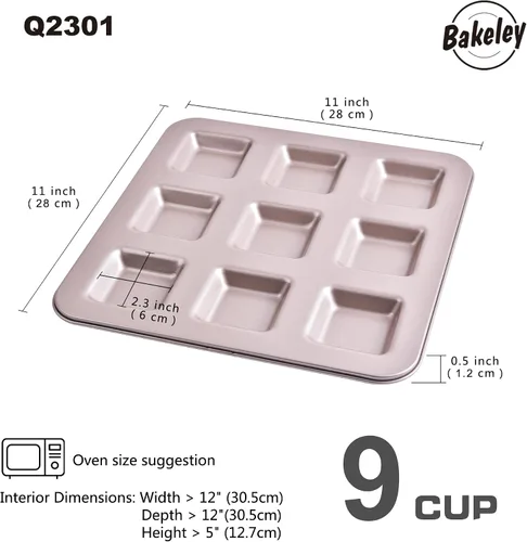Vista 2 de Financier - Molde para tartas, sartén cuadrada antiadherente de 9 cavidades para magdalenas, galletas, utensilios para hornear al horno