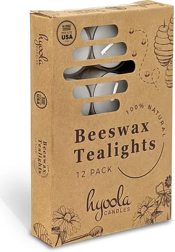 Vista 7 de Hyoola Velas de té de cera de abeja blanca pura, hechas a mano, decorativas sin perfume, velas de té, 4 horas de tiempo de combustión, taza Blanco
