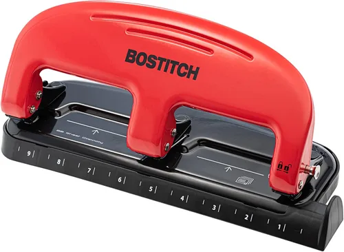 Vista 9 de Bostitch Office EZ Squeeze - Perforadora estándar de 20 hojas, 3 agujeros, construcción metálica, plateado/negro (HP20)