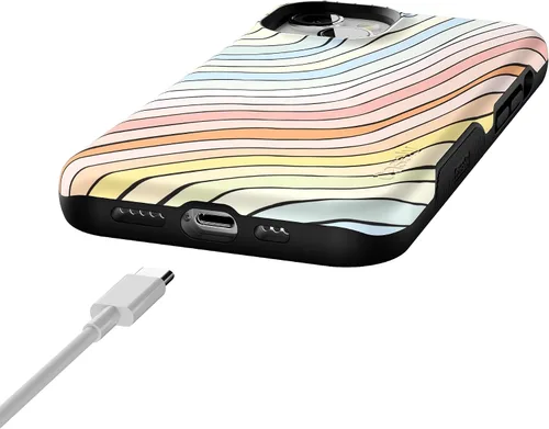 Vista 8 de Casely Funda para iPhone 13 Ride The Wave Arcoíris pastel rayado Compatible con MagSafe Diseño protector audaz
