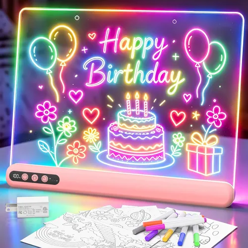 Vista 9 de Tablero de dibujo LED de 16 pulgadas para niños, tablero de notas LED recargable con 7 colores, tableta de dibujo iluminada, 7 modos dinásticos