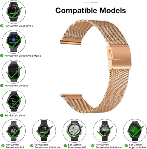 Vista 2 de Correa de reloj para Garmin Vivoactive 3/3 Music, compatible con Garmin Forerunner 245/645 Music