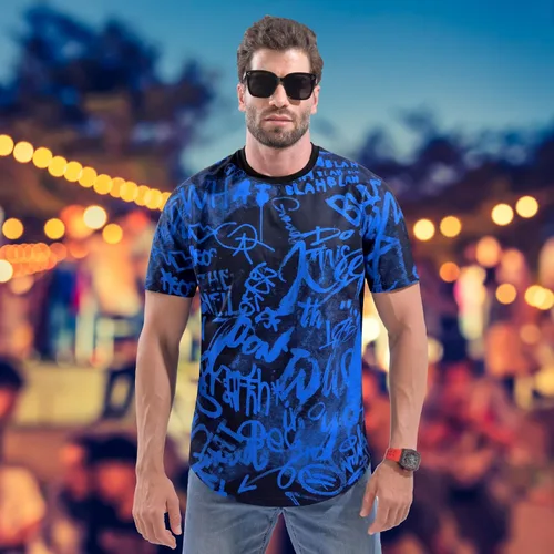 Vista 4 de DEOLAX Camiseta para hombre a la moda con cuello redondo para hombre, camisetas clásicas casuales para hombre, manga corta, hipster, hipster
