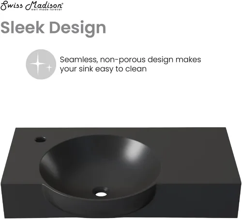 Vista 5 de Chateau - Lavabo de baño de pared con grifo lateral izquierdo de 30 pulgadas en negro mate