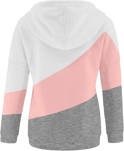 Vista 32 de Sudaderas con capucha para mujer, con cuello de botón, sin botones, con cordón, manga larga, lindas, ropa para adolescentes y niñas