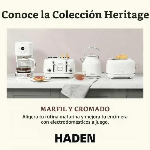 Vista 6 de Máquina de café HADEN, cafetera de goteo de 12 tazas que incluye hervidor eléctrico de acero inoxidable Heritage de 1.7 litros, color marfil y cromo