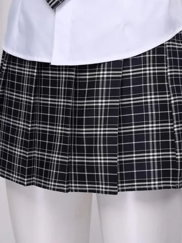 Vista 7 de Moily Uniformes de cosplay para mujer, manga corta, cuello de solapa, blusas con falda plisada y corbata